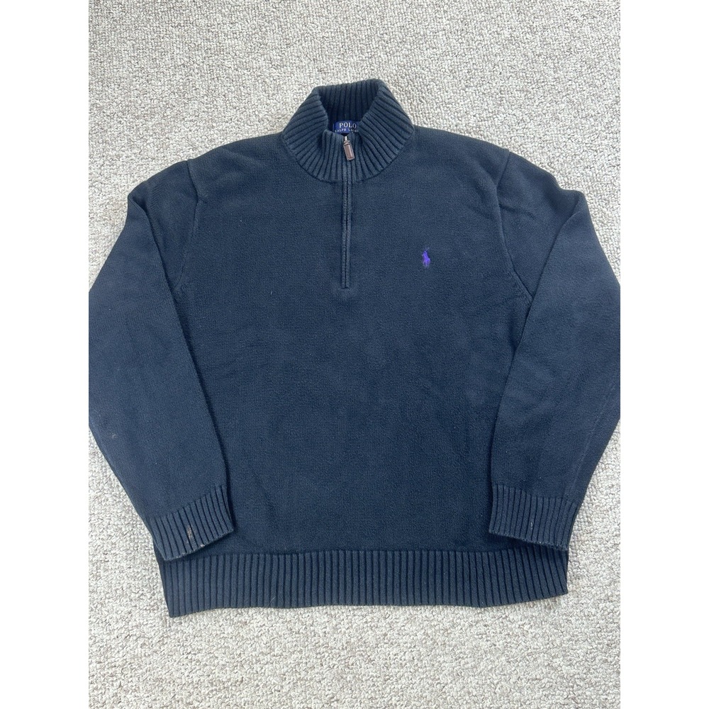 Polo Ralph Lauren 1/4 Zip Pullover Sweater Men's Size XL Preppy Y2K Black *Read*